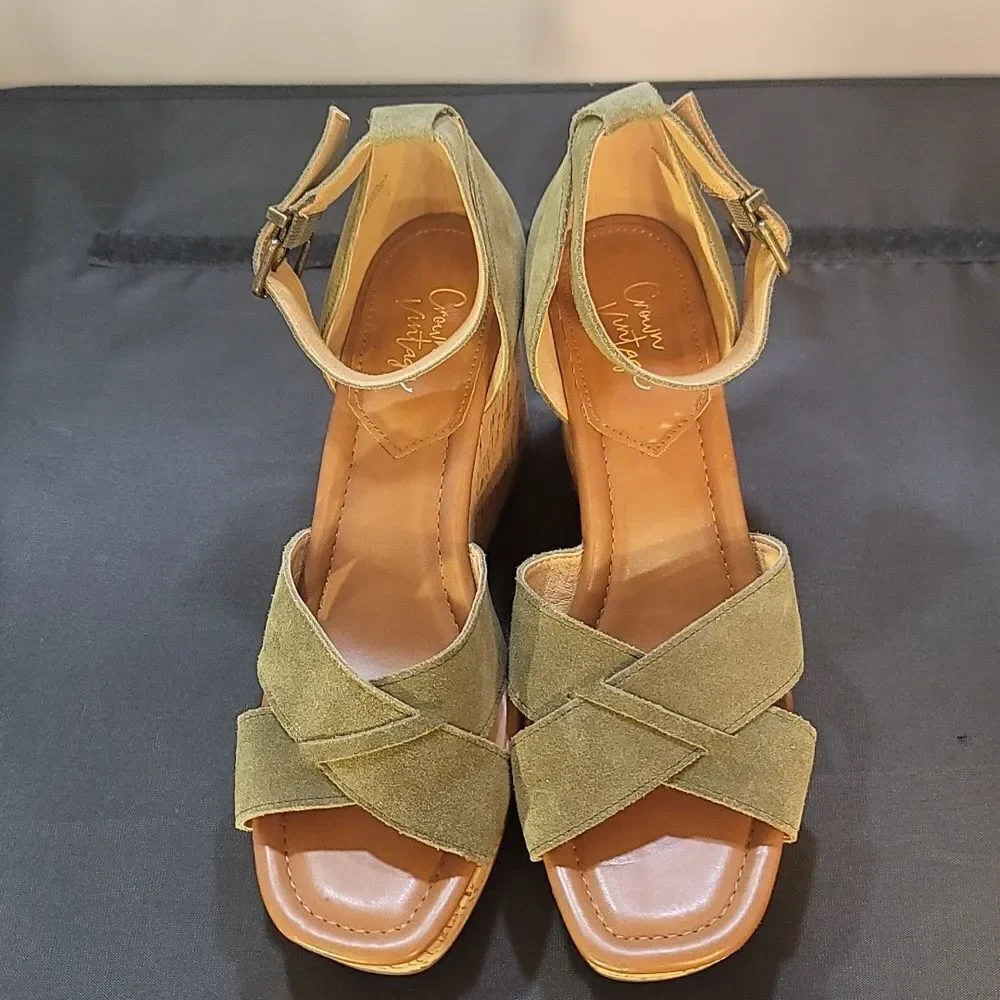 CROWN VINTAGE ANKLE STRAP ESPADRILLE PLATFORM WEDGE SANDAL